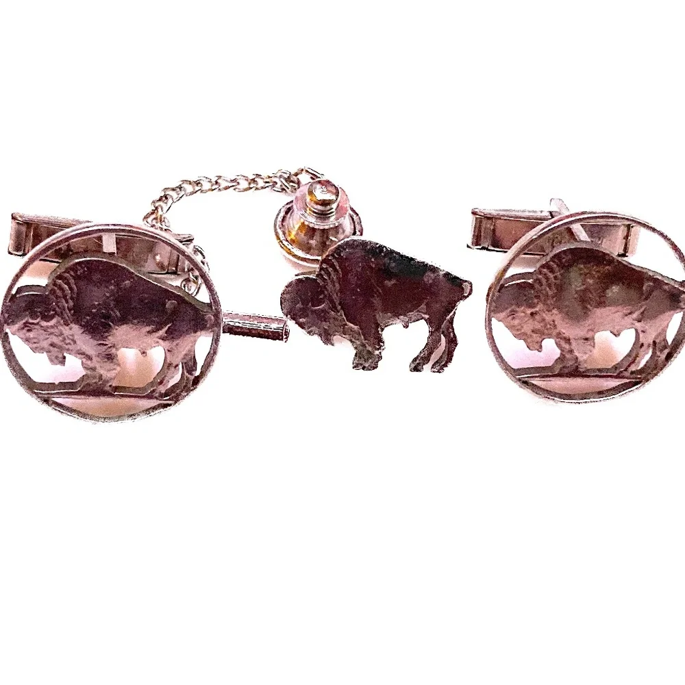 Buffalo Nickel Cut-Out Cufflinks + Tie Pin